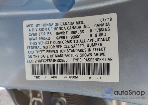 2018 Honda Civic Lx из США, поврежденный, VIN 2HGFC2F59JH583635